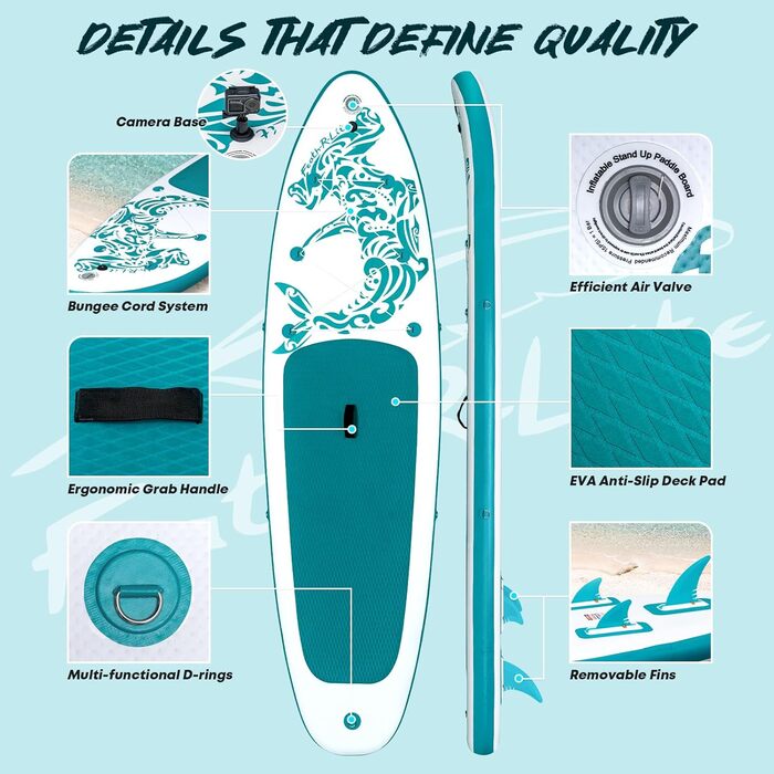 SUP дошка FEATH-R-LITE надувна, 3м, зелено-біла - комплект (весло, насос, рюкзак, ліш, плавники) для початківців та професіоналів