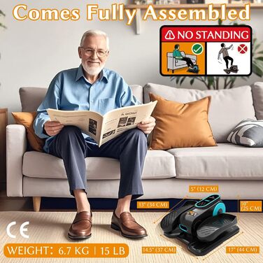 Електричний еліптичний тренажер Amonax, міні крос-тренажер для дому, сидячий велотренажер для літніх людей, кардіо тренажер під стіл, чорний Pro