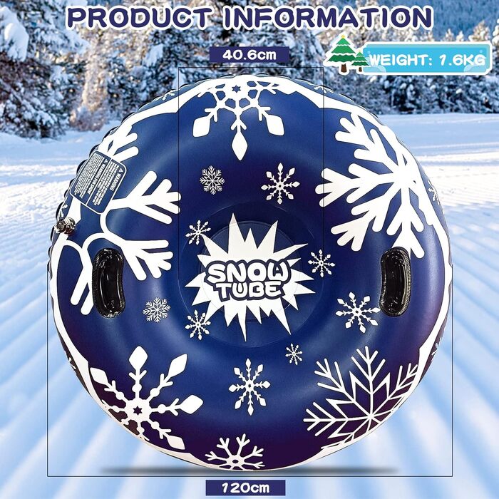 Надувний сніговий санки-труба Frostschutz з ручками, 119 см. Ідеально для зимових розваг дітей та дорослих.