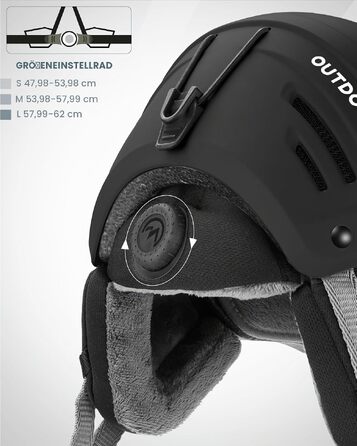 Шолом для сноуборду та гірських лиж OutdoorMaster знімними окулярами 2-в-1, захисний EPS-пінопласт, 14 вентиляційних отворів, унісекс (чоловічий, жіночий, підлітковий), матовий чорний, розмір L