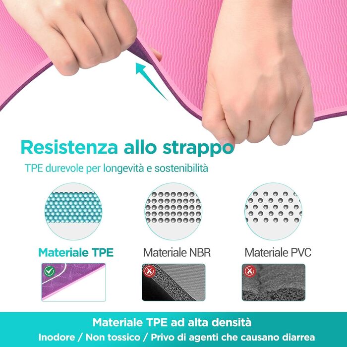 Килимок для йоги Sportmatte – 70 з друкованими позами йоги, неслизький матеріал TPE, для гімнастики, пілатесу, дому та подорожей, фітнес килимок для жінок та чоловіків, 181x63x0,6 см, рожевий та фіолетовий