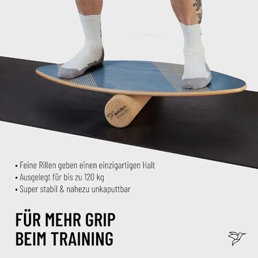 Балансборд Kolibri Round Grip з корковим роликом, дерев'яний, для тренувань, синій, виготовлено в Німеччині, екологічний, для початківців і професіоналів