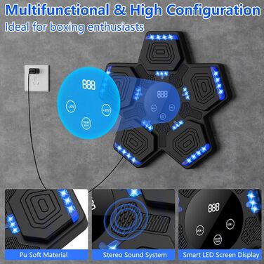 Музична бокс-машина з рукавичками для боксу, Bluetooth, для дітей та дорослих, для залу, чорна