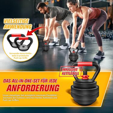 Набір гантелей 2-в-1 Hanteln Set 15-30 кг: регульовані гантелі, штанга зі зірковими фіксаторами, з'єднувальна труба (включно з гирею 40 кг)