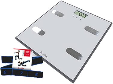 Електронна вага Weight Watchers TERRAILLON, аналіз складу тіла, ІМТ, пам’ять на 8 користувачів, до 150 кг, з еластичною спортивною стрічкою та 17 вправами, сіра