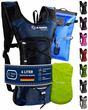 Рюкзак гідратор SASMO® для бігу (синій) 6л з термокишенею та 2л пляшкою