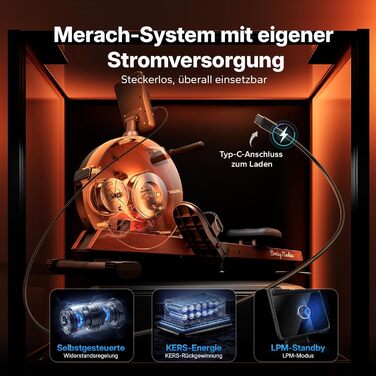 Гребний тренажер MERACH для дому з магнітним опором 60 кг, автоматичною регулюванням, LED-дисплеєм та подвійними дерев'яними рейками (R21)