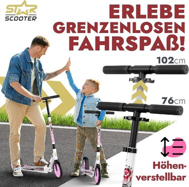 Дитячий та дорослий самокат STAR SCOOTER з алюмінію, великі колеса 205 мм, міський, для хлопчиків і дівчат від 6 років, XXL дека
