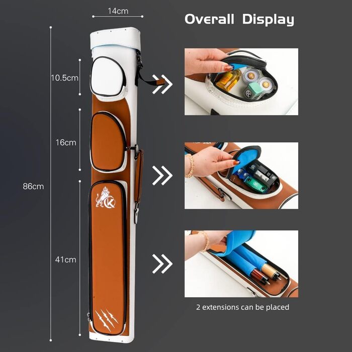 Чохол для більярдних куль KONLLEN, ручної роботи, 6 відділень, 2 кийки, 4 аксесуари, 6 кольорів, коричневий