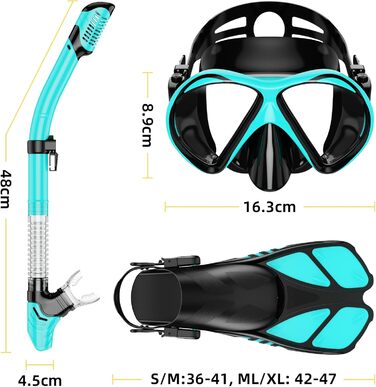Набір для снорклінгу та дайвінгу Smyidel: маска, трубка та ласти (S/M, Aqua Green)