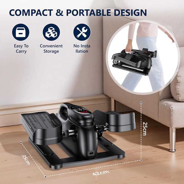 MOMODA Міні електричний тренажер для дому, компактний еліптичний тренажер під стіл, дисплей, 12 швидкостей, тихий та портативний, для дорослих та людей похилого віку