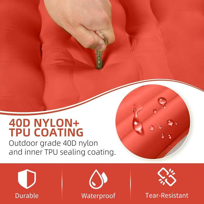 Надувний килимок для кемпінгу з інтегрованим насосом та подушкою, 12.7 см, компактний, для подорожей, туризму та відпочинку на природі (Оранжево-Чорний)