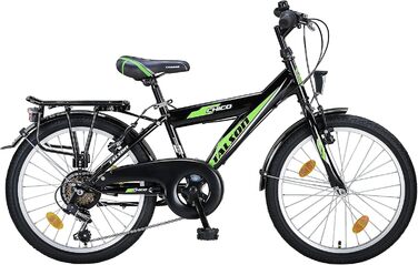 Дитячий велосипед Talson 20 дюймів, 6 швидкостей, з освітленням STVO, чорний/зелений