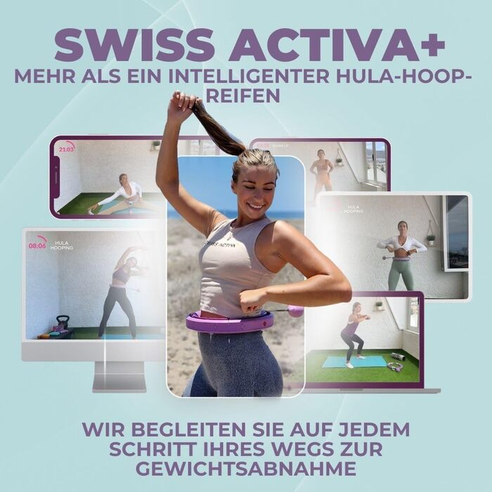 Розумний хула-хуп Swiss Activa+ S6+ з лічильником, лілово-синій, фітнес обруч із вантажем, що не падає
