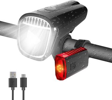 Набір LED-велофаро для велосипеда з покажчиками поворотів, сертифікований за стандартом STVZO, USB-зарядка, фара та задній ліхтар (10/20/40 Lux), водонепроникні