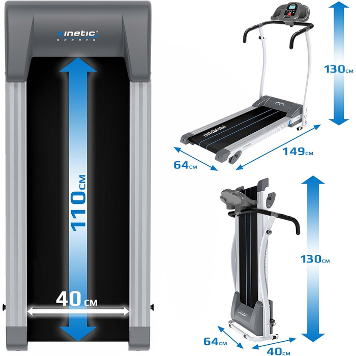 Бігова доріжка KINETIC SPORTS Pro KST3000, складана, 1100 Вт, 12 програм, нахил, динаміки, до 12 км/год, велика бігова поверхня