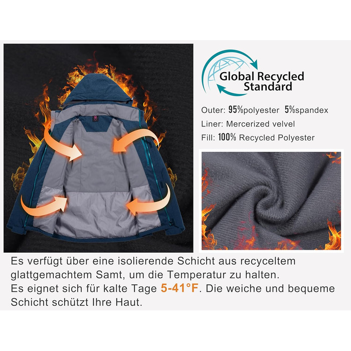 Жіноча водонепроникна куртка Little Donkey Andy - Легка, дихаюча, для активного відпочинку та походів (XL, Blaugrau meliert)