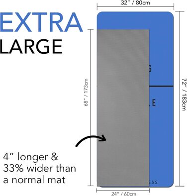 Тренувальний килимок для фітнесу – великий, широкий та товстий (183x80x10 мм) – TPE килимок, неслизький, для дому, HIIT, Pilates, гімнастики, сірий (з принтом)