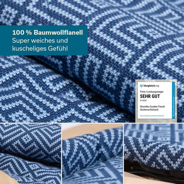 Спальний мішок Skandika Dundee Flanell з бавовни, преміум-якість, з'єднується, двомісний, 3 сезони, до -20°C, 220 x 80/160 см, для кемпінгу