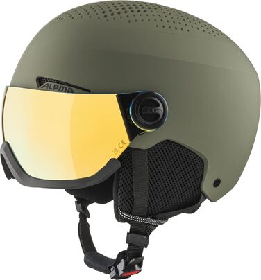 Лижний шолом ALPINA Arber Visor Q-Lite з візором, максимальний захист, дзеркальна лінза, оливковий матовий, 54-58 см