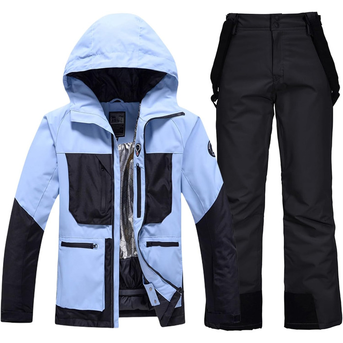 Жіночий комплект гірськолижний HOTIAN: куртка та штани, водонепроникний, вітронепроникний, теплий, для зимових видів спорту, розмір M, колір: BU+BK