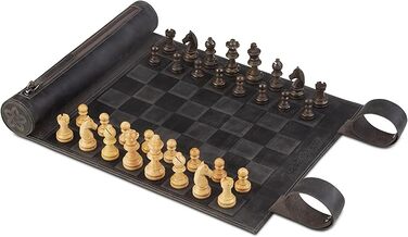 Дорожні шахи Melia Games із натуральної шкіри з дерев'яними фігурами, вінтаж, компактні, ручна робота, з дефектом зовнішнього вигляду (Tobacco)