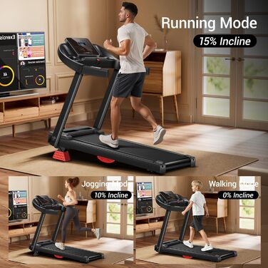 Біговий тренажер UMAY для дому, складаний, 14 км/год, 3.0PS/2200W з монітором серцевого ритму, APP та динаміками, 12 програм тренувань, максимальне навантаження 136 кг, нахил 15%