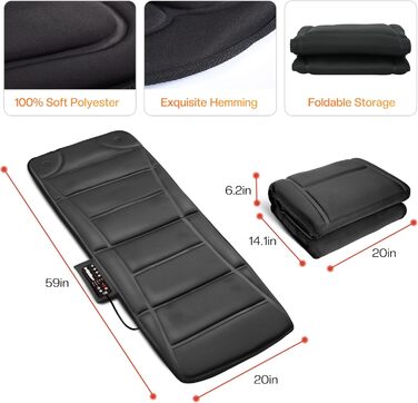 Масажна килимок CILI для всього тіла з підігрівом та вібрацією, масажне подушечко для спини, для зняття болю в спині та шиї