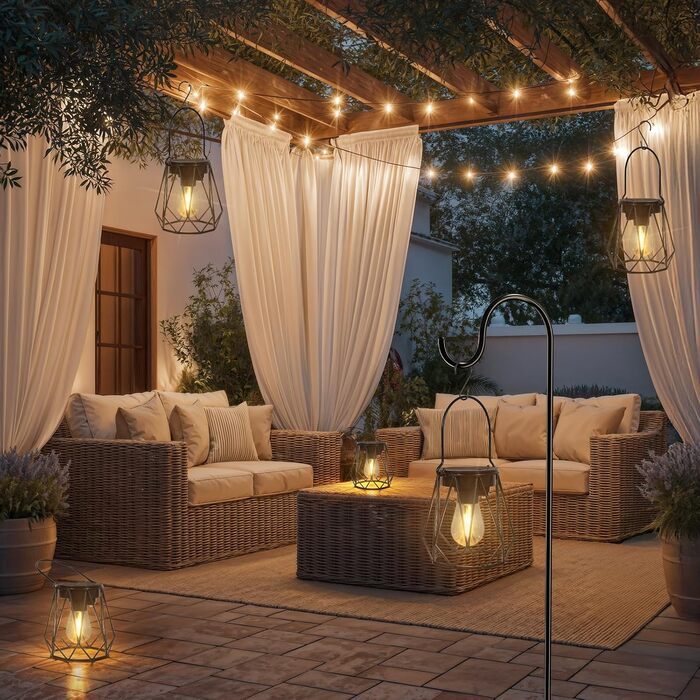 Сонячні ліхтарі для саду та вулиці, 2 шт. - Водостійкі металеві ліхтарі LED, для газону, патіо, кемпінгу, чорні, восьмикутні