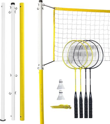 Бадмінтон Franklin Sports: Набір для гри на вулиці (4 ракетки, 2 волани, переносний сітка) - Сімейний набір для дорослих та дітей
