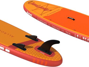 Надувна SUP-дошка AQUAPLANET Allround Ten 305 см для початківців і експертів, комплект: весло, плавник, насос, ремкомплект, рюкзак, страхувальний лиш, сухий мішок, ремінь для перенесення, помаранчева