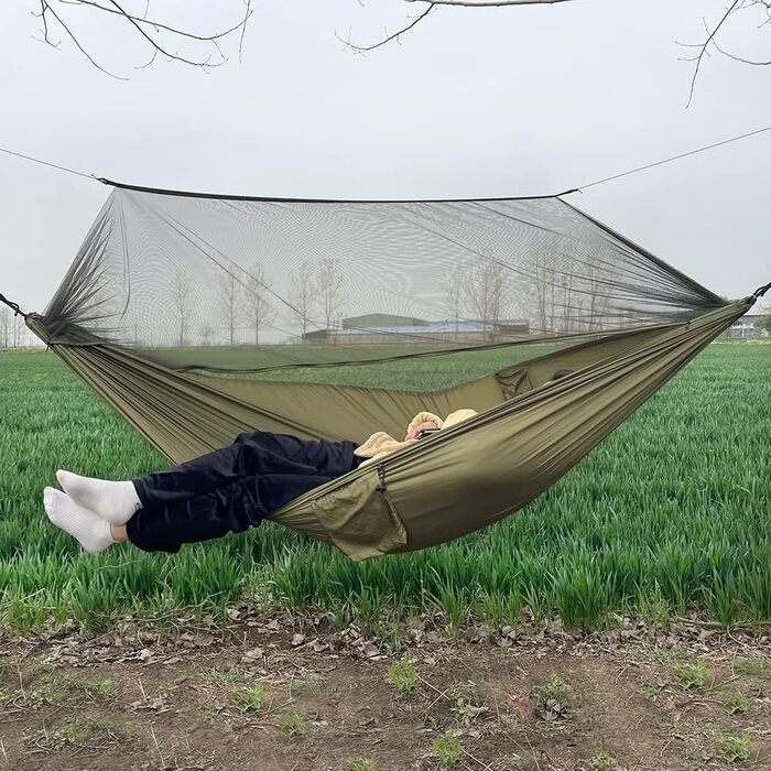 Гамак з москітною сіткою та тентом, Outdoor гамак, вантажопідйомність 300 кг, набір для кемпінгу, подорожей, біваку, ультралегкий комплект 275x140 см