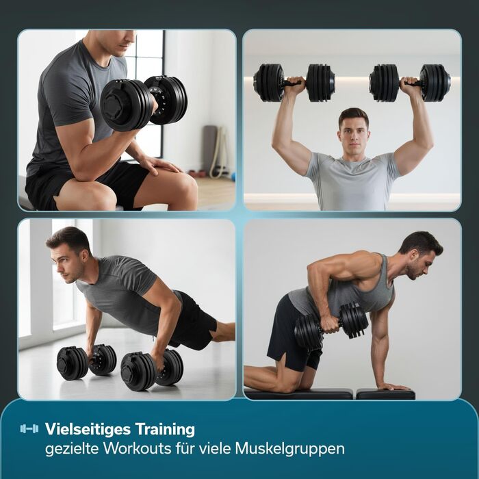 Штанга Skandika Hanteln Paino, регульована: гантелі, штанга, гиря, 1.5-24 кг. Набір гантелей для дому та спортзалу.