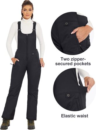 Жіночі гірськолижні штани GEMYSE, чорні, XL - водонепроникні, вітронепроникні, з регульованими лямками