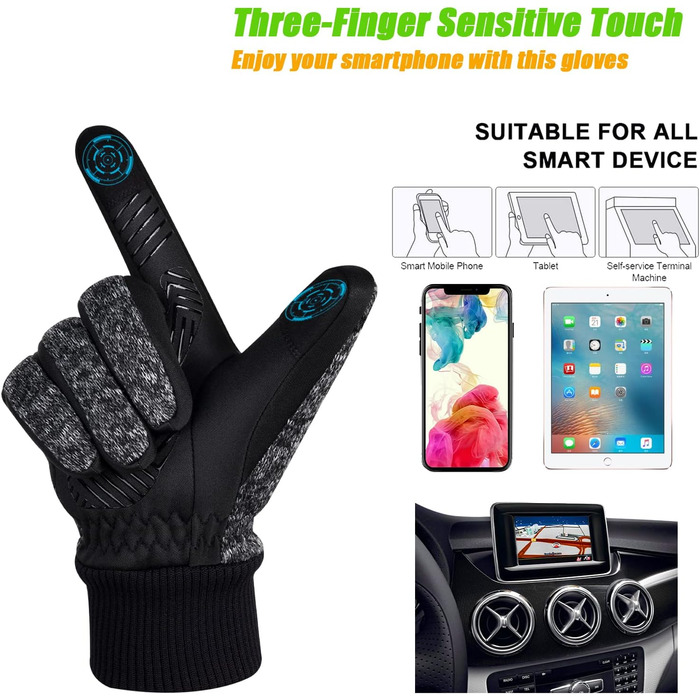 Зимові рукавички MOREOK для чоловіків та жінок -30°C, 3M Thinsulate, неслизькі, для велосипеда, спорту, сенсорного екрану, катання на лижах, піших прогулянок, мотоцикла (темно-сірий, S)
