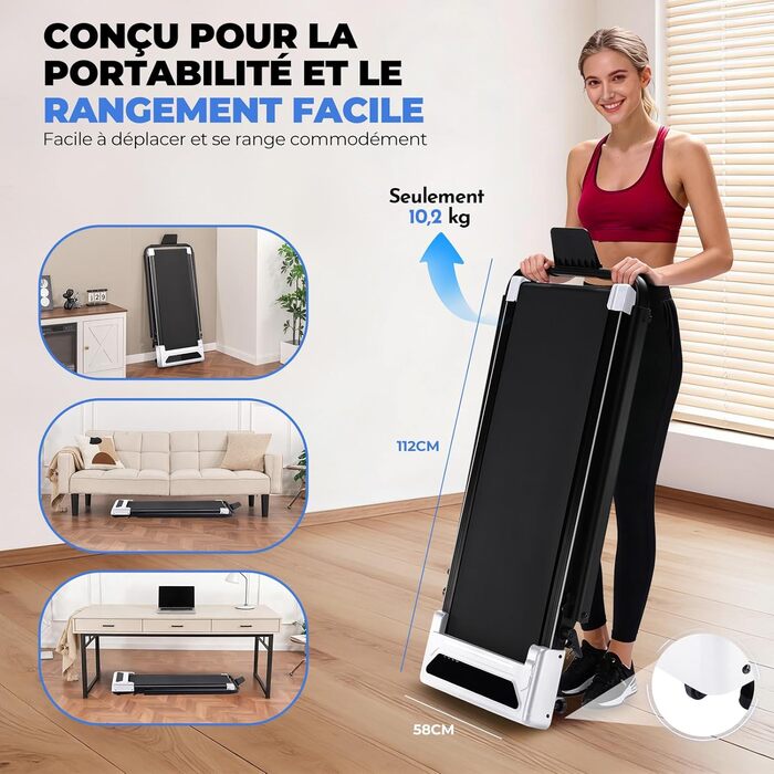 GTPLAYER Ходунка для дому, біговий килимок складаний з LED-дисплеєм та пультом, регульовані підлокітники, двигун 2.5 PS, фітнес, тренування, домашній фітнес, зелений (білий)