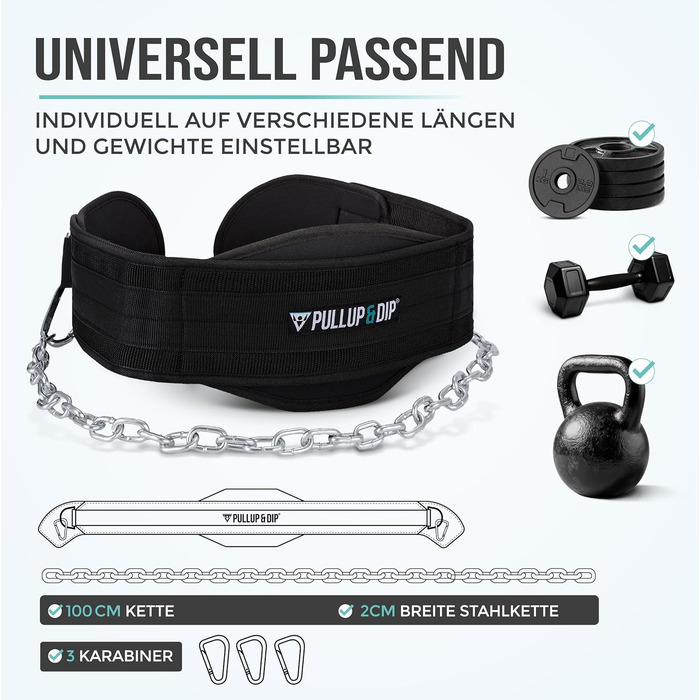 Пояс для підтягувань та віджимань з ланцюгом та 3 карабінами, пояс для віджимань з неопреновими клапанами для захисту одягу, вантажний пояс, вантажний пояс для калістеніки, силового спорту, бодібілдингу