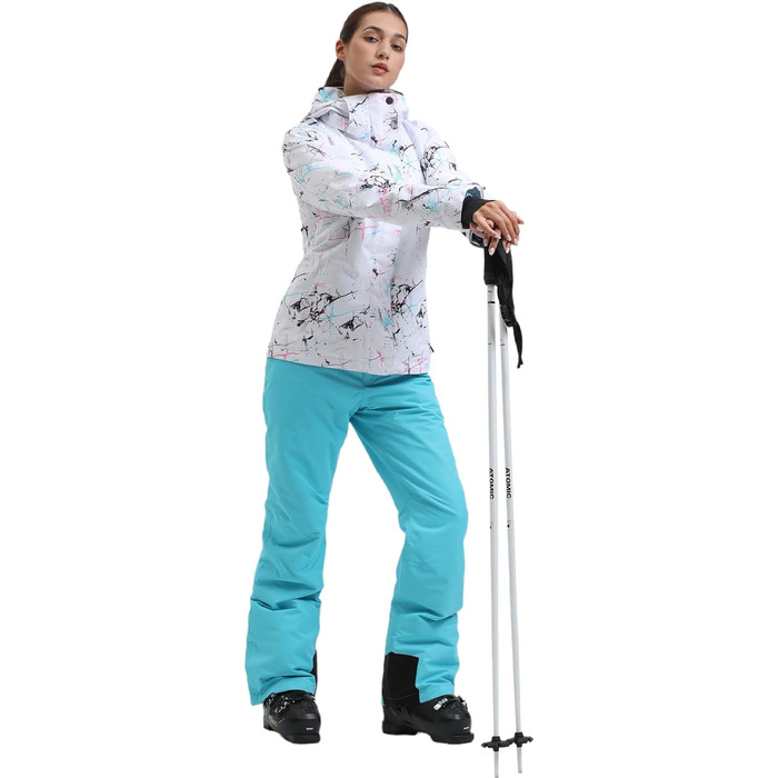 Жіночий гірськолижний костюм GSOU SNOW 2 частини: куртка та штани - водонепроникний, вітронепроникний, дихаючий, утеплений, з капюшоном (білий + синій, XS)