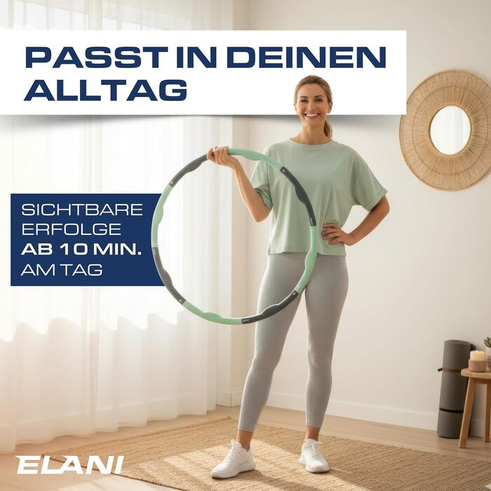 Hula Hoop ELANI 90см для схуднення, зелений м'ятний, 1.5кг - фітнес обруч з хвилястою формою та посібником