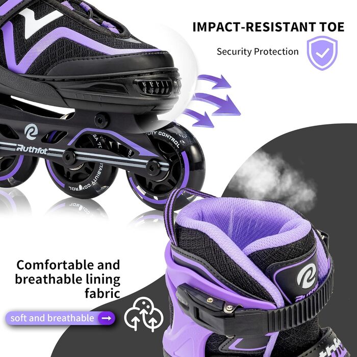 Регульовані ролики для дітей (хлопчики та дівчатка), світлові ролики, розмір L (37.5-41), фіолетовий