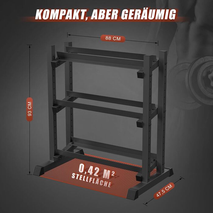 Стойка для гантелей з 3 рівнів, 500 кг, регульована, для дому, міцна, для штанги, гантелей та дисків (тільки стійка), чорна 3-ярусна DB-Rack