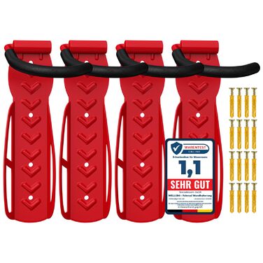 WELLGRO Тримач для велосипеда на стіну - сталевий кронштейн, гачок, стійка - колір на вибір (червоний)