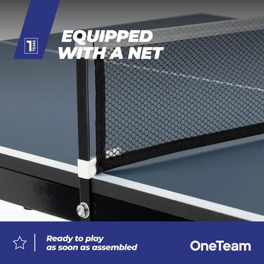 Стол для пінг-понгу OneTeam для гри в приміщенні з сіткою та складними панелями, 2 відділення для м'ячів та ракеток, транспортні ролики з фіксацією (OT-MTI-01)