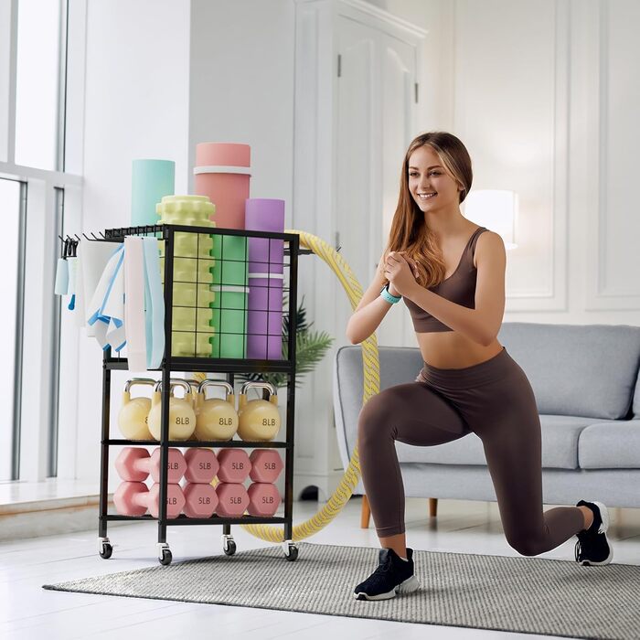 Стійка для зберігання гантелей та йогаматів для дому, чорного кольору