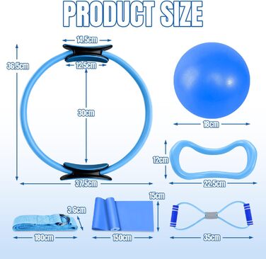 Набір для пілатесу Aischens: кільце Magic Circle, міні-м'яч, еластичні стрічки (6 шт.), для дому, фітнесу, йоги