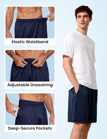 Чоловічі спортивні шорти 5 шт. з кишенями та еластичним поясом, швидковисихаючі, XL, чорний, графітовий, темно-синій, місячний сірий