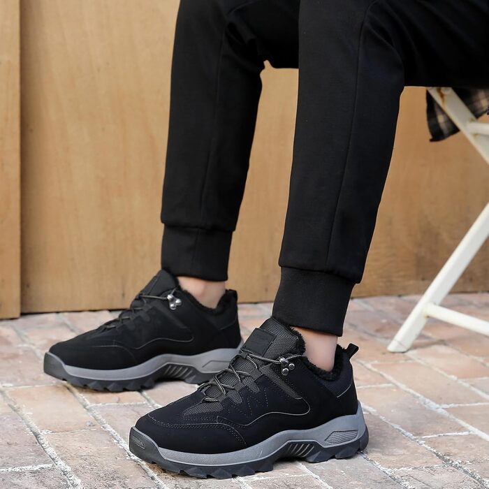 Черевики для ходьби чоловічі зимові утеплені, трекінгові черевики, зимові черевики, неслизькі, легкі, черевики для хайкінгу, зручні зимові черевики, гірські черевики, водонепроникні черевики для хайкінгу, outdoor черевики, чорні, 40 EU