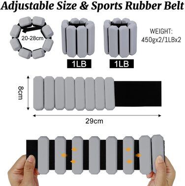 Набір обтяжень для зап'ястя та кісточок Omtofo, 2 шт (по 0,45 кг), Зелений (Сірий), для йоги, танців, пілатесу, аеробіки, кардіо та ходьби