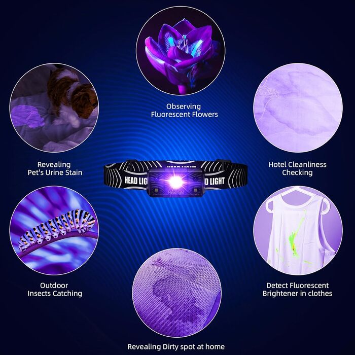 COSOOS LED налобний ліхтар з USB зарядкою, чорним світлом, водонепроникний, для дітей, активного відпочинку, бігу, прогулянок з собакою, 2 шт.