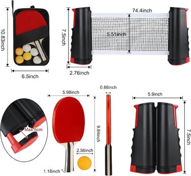 Набір для настільного тенісу KIMIGO: 2 ракетки, 6 м'ячів, сітка та сумка. Підходить для початківців та досвідчених гравців, для гри в приміщенні та на вулиці.